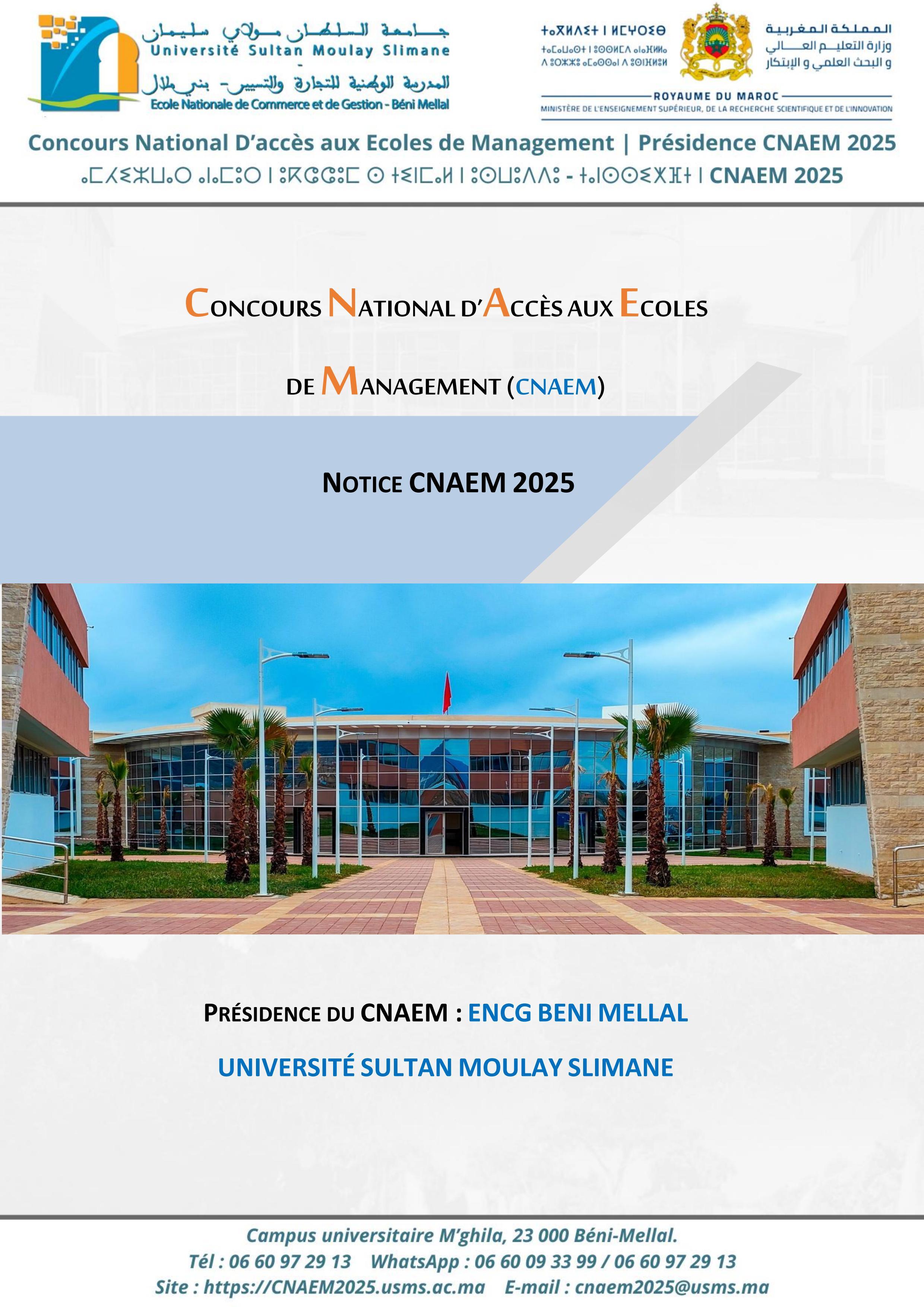 CONCOURS NATIONAL D'ACCÈS AUX ECOLES  DE MANAGEMENT (CNAEM)  NOTICE CNAEM 2025